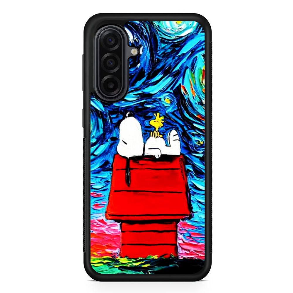Snoopy Under Starry Night Samsung Galaxy A17 Case | Durable Rubber Samsung Galaxy A17 Phone Case