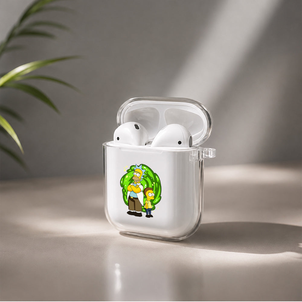 The Simpson X Rick Morty Fusion Protective Clear Case Cover For Apple Airpods | Soft Silicone AirPods 1 / 2 Case | Protective Cover