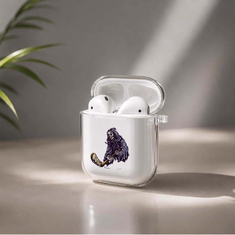 Skull Play Ice Hockey Protective Clear Case Cover For Apple Airpods | Soft Silicone AirPods 1 / 2 Case | Protective Cover