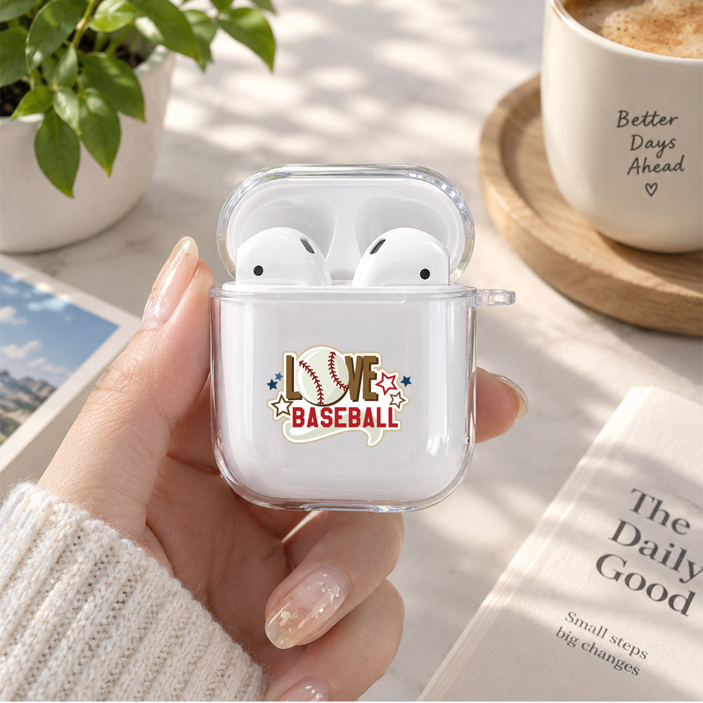 I Love Baseball Protective Clear Case Cover For Apple Airpods | Soft Silicone AirPods 1 / 2 Case | Protective Cover