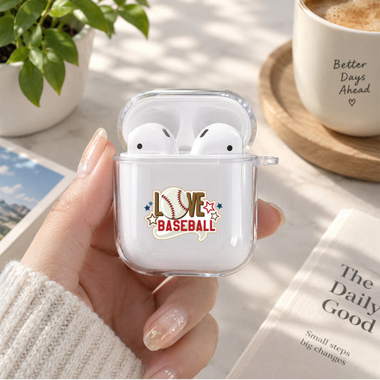 I Love Baseball Protective Clear Case Cover For Apple Airpods | Soft Silicone AirPods 1 / 2 Case | Protective Cover
