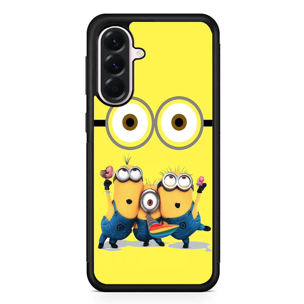 Eyes and Three Minions Samsung Galaxy A56 Case | Samsung Galaxy A56 Protective Rubber Case