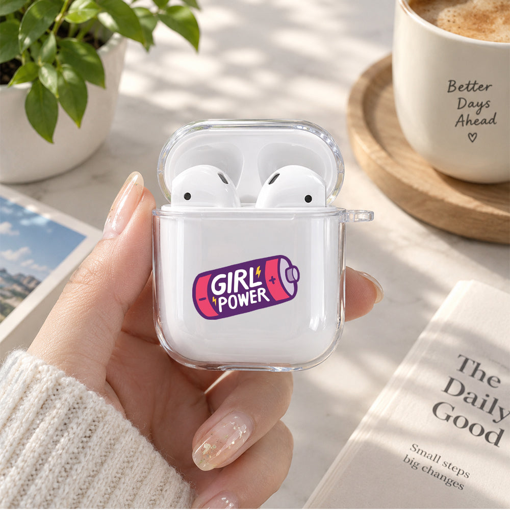Girl Power Battery Protective Clear Case Cover For Apple Airpods | Soft Silicone AirPods 1 / 2 Case | Protective Cover