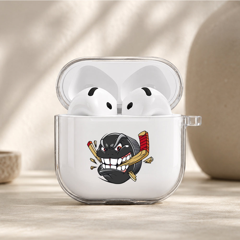Hockey Ice Puck Angry Protective Apple Airpods 4 Clear Case - Durable Clear Protection