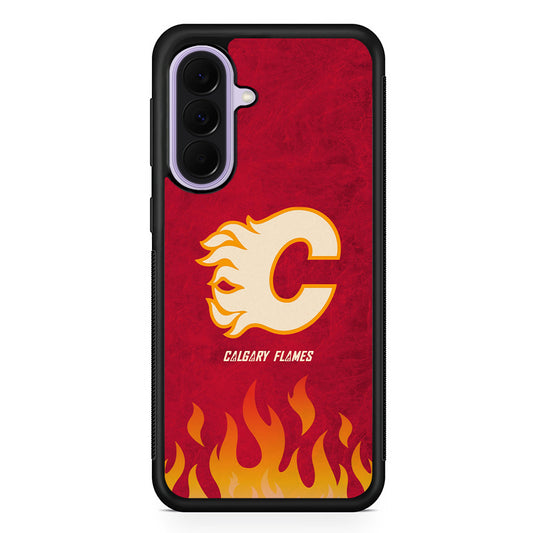 NHL Calgary Flames Red Fire Samsung Galaxy A37 Case | Samsung Galaxy A37 Rubber Protective Case