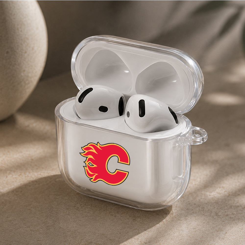 NHL Calgary Flames Logo Protective Apple Airpods 4 Clear Case - Durable Clear Protection