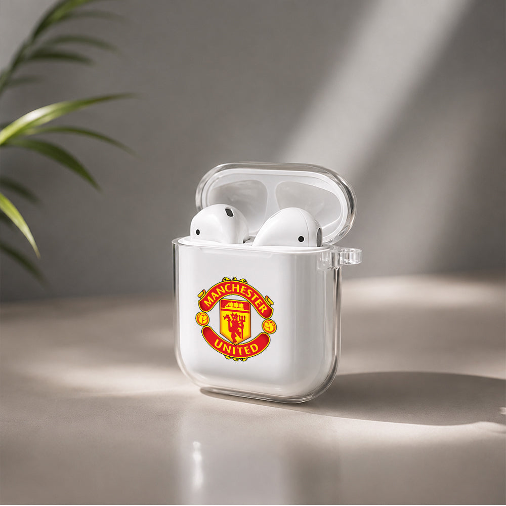 Manchester United FC Logo Protective Clear Case Cover For Apple Airpods | Soft Silicone AirPods 1 / 2 Case | Protective Cover