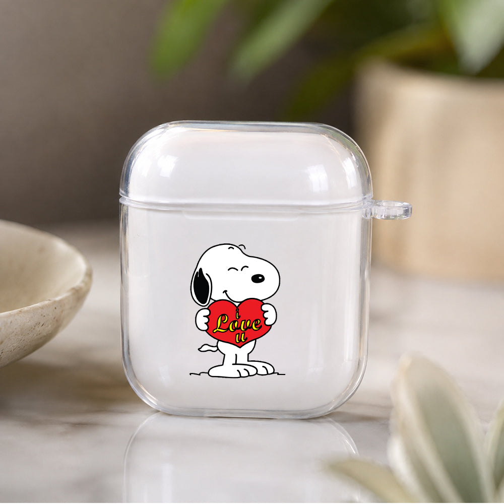 Snoopy I Love U Protective Clear Case Cover For Apple Airpods | Soft Silicone AirPods 1 / 2 Case | Protective Cover