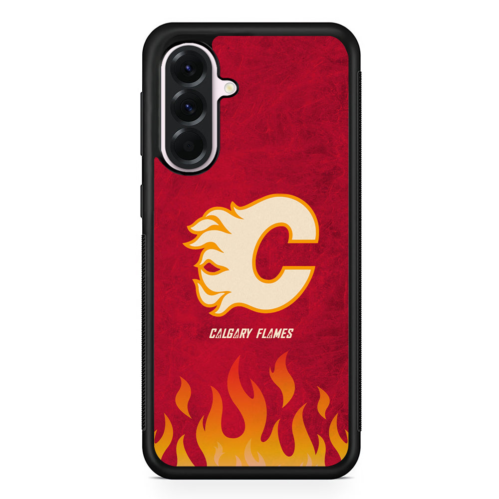 NHL Calgary Flames Red Fire Samsung Galaxy A56 Case | Samsung Galaxy A56 Protective Rubber Case