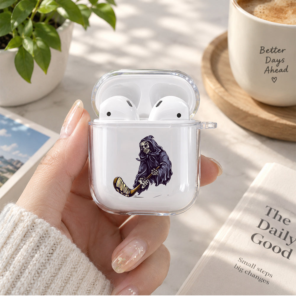 Skull Play Ice Hockey Protective Clear Case Cover For Apple Airpods | Soft Silicone AirPods 1 / 2 Case | Protective Cover