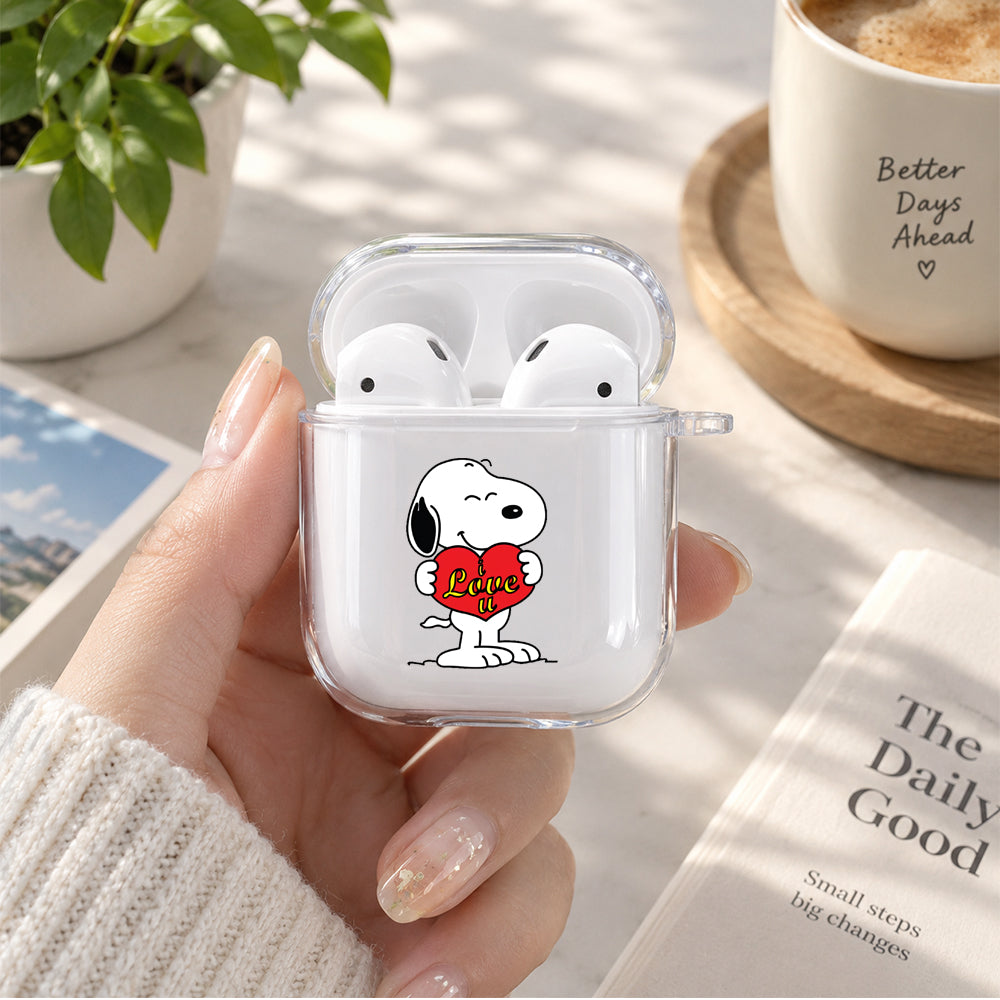 Snoopy I Love U Protective Clear Case Cover For Apple Airpods | Soft Silicone AirPods 1 / 2 Case | Protective Cover