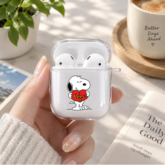 Snoopy I Love U Protective Clear Case Cover For Apple Airpods | Soft Silicone AirPods 1 / 2 Case | Protective Cover