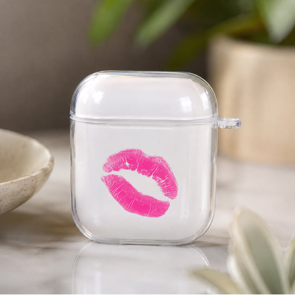 Sexy Pink Lip Protective Clear Case Cover For Apple Airpods | Soft Silicone AirPods 1 / 2 Case | Protective Cover