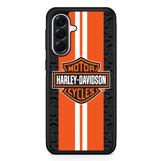 Harley Davidson White Striped Orange Samsung Galaxy A56 Case | Samsung Galaxy A56 Protective Rubber Case