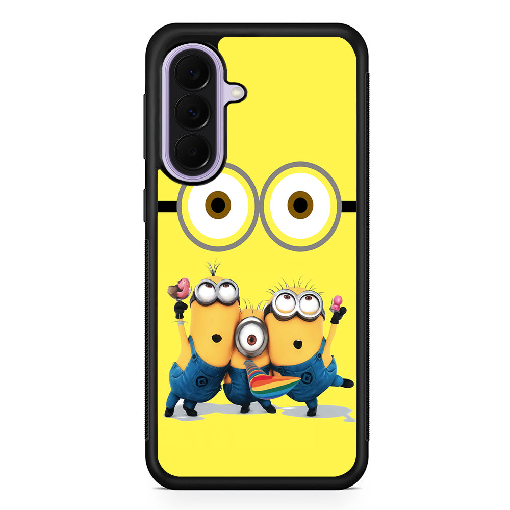 Eyes and Three Minions Samsung Galaxy A37 Case | Samsung Galaxy A37 Rubber Protective Case