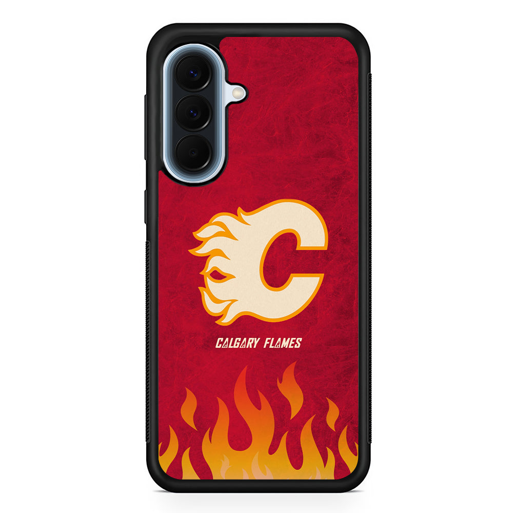 NHL Calgary Flames Red Fire Samsung Galaxy A57 Case | Slim Samsung Galaxy A57 Protective Case