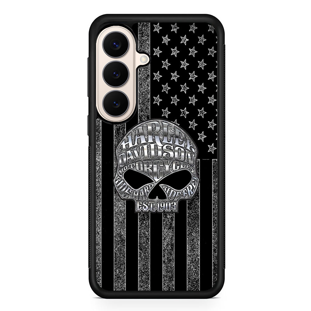 Harley Davidson US Flag Silver Samsung Galaxy S26 Case – Slim Protective Phone Cover