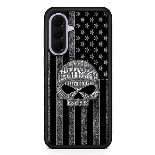Harley Davidson US Flag Silver Samsung Galaxy A37 Case | Samsung Galaxy A37 Rubber Protective Case