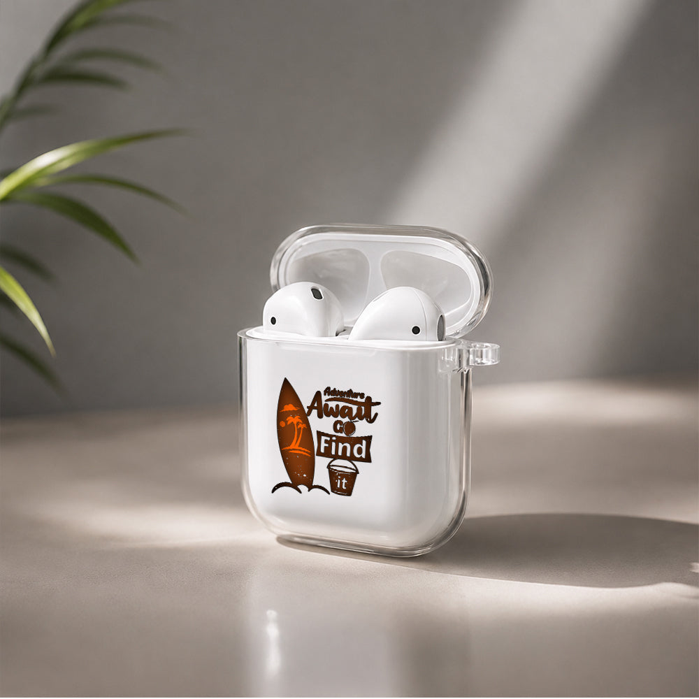 Adventure Await Go Find It Protective Clear Case Cover For Apple Airpods | Soft Silicone AirPods 1 / 2 Case | Protective Cover