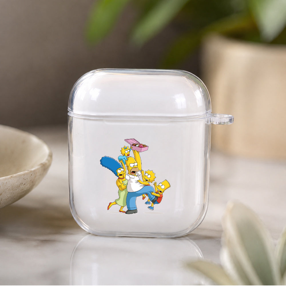 The Simpson Family Scramble for Donuts Protective Clear Case Cover For Apple Airpods | Soft Silicone AirPods 1 / 2 Case | Protective Cover