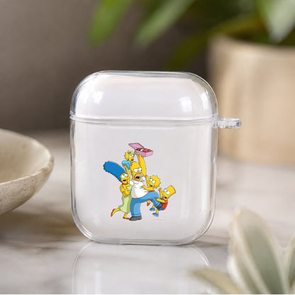 The Simpson Family Scramble for Donuts Protective Clear Case Cover For Apple Airpods | Soft Silicone AirPods 1 / 2 Case | Protective Cover