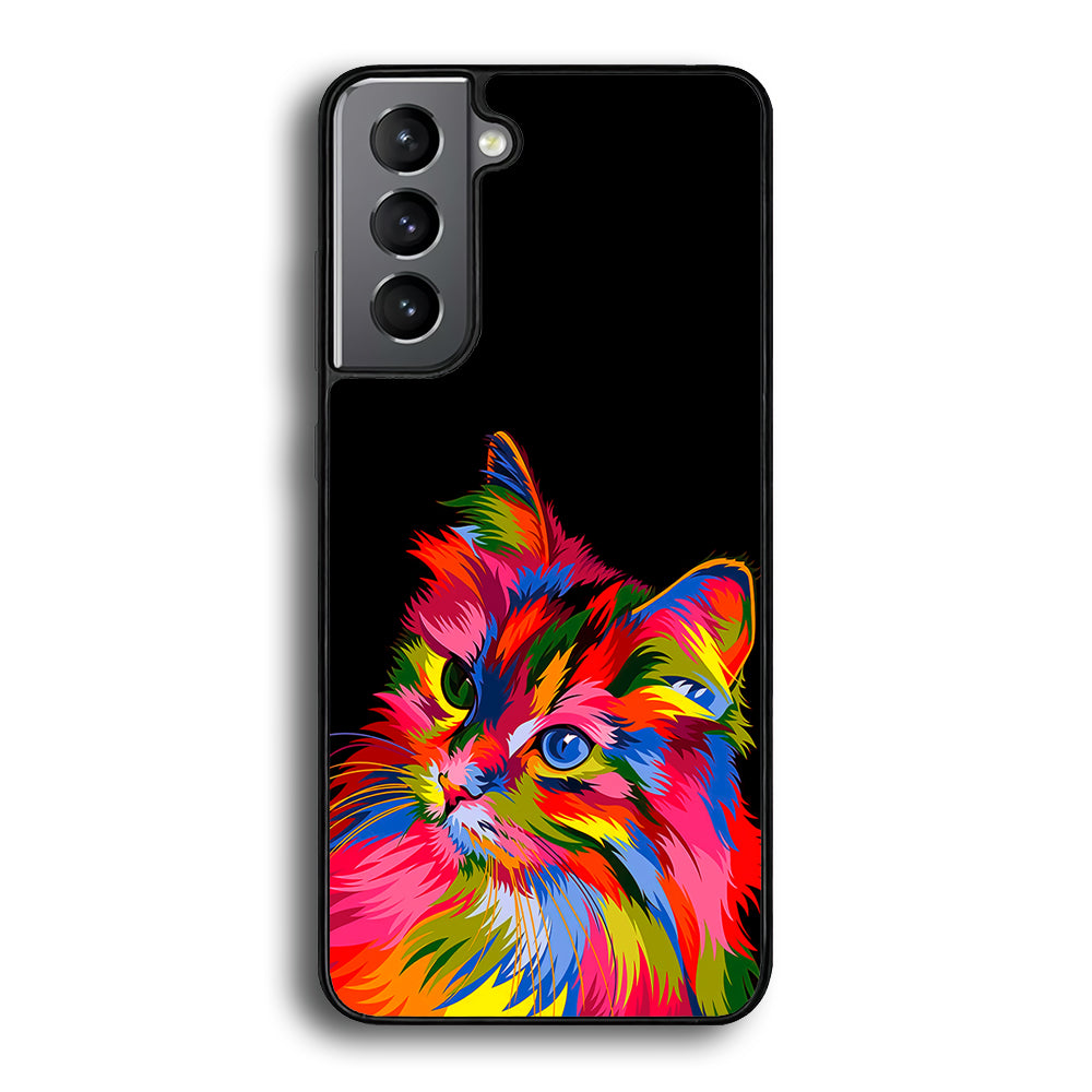 Cat Colorful Art Painting Samsung Galaxy S21 Plus Case-Phone Case-Rubber Black (2D Case)-Altracase