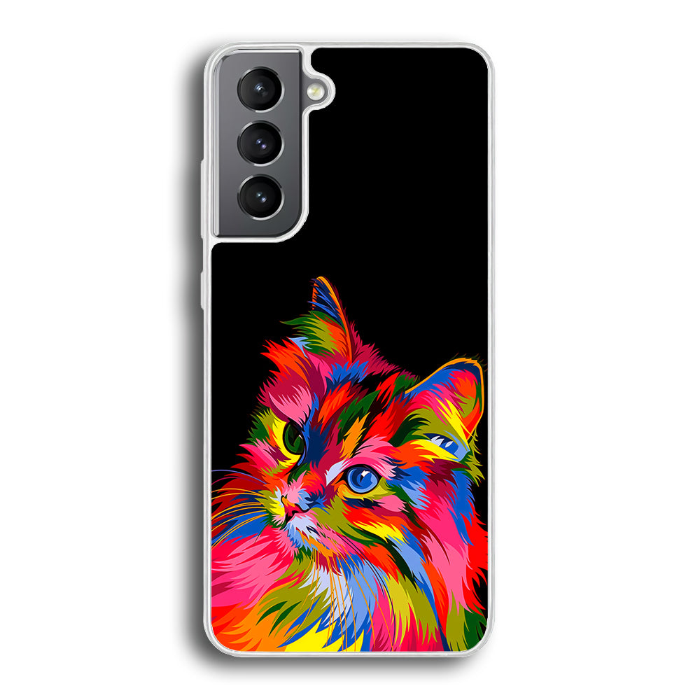 Cat Colorful Art Painting Samsung Galaxy S21 Plus Case-Phone Case-Rubber White (2D Case)-Altracase