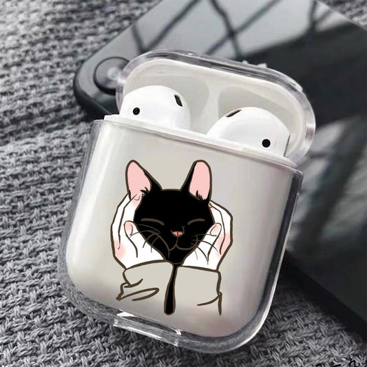 Cute Black Cat Hard Plastic Protective Clear Case Cover For Apple Airpods-AirPod Case-Altracase