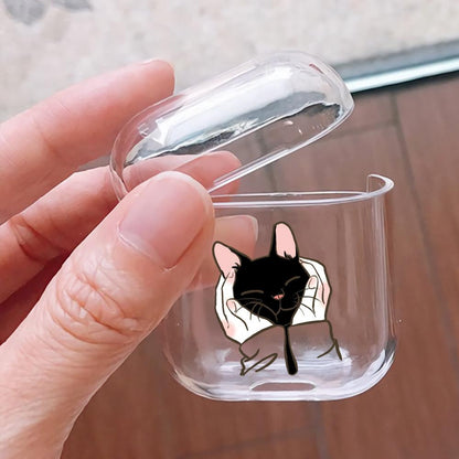 Cute Black Cat Hard Plastic Protective Clear Case Cover For Apple Airpods-AirPod Case-Altracase