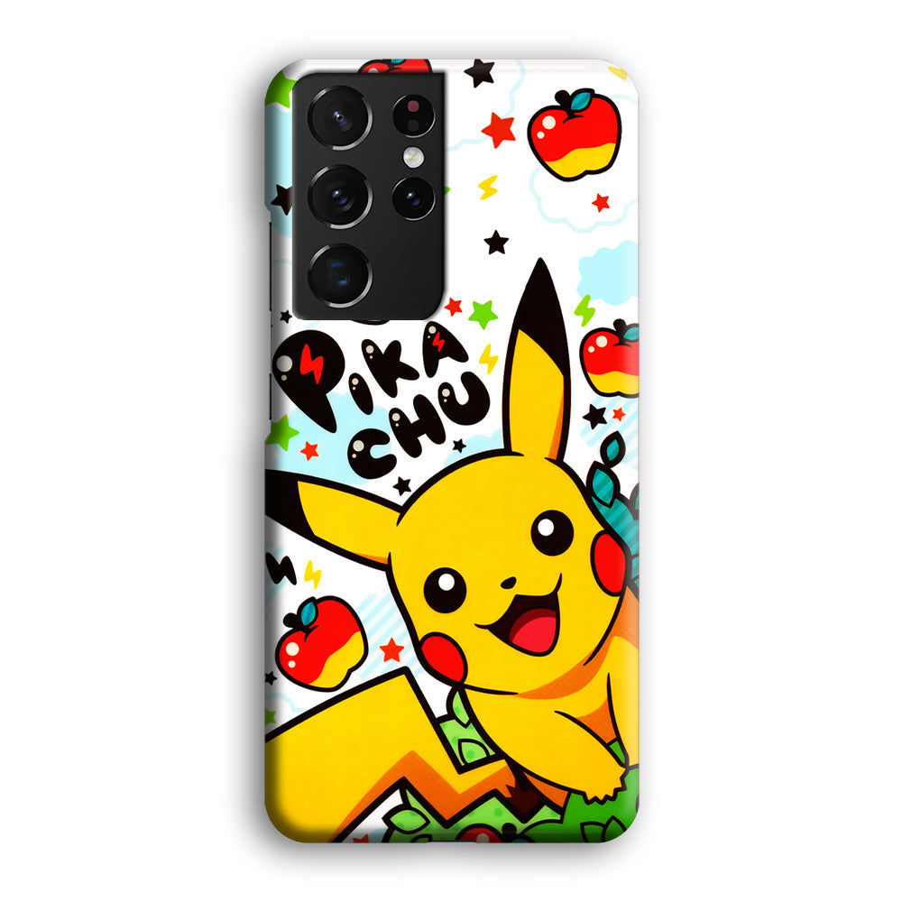 Cute Pikachu and Apple Samsung Galaxy S23 Ultra Case