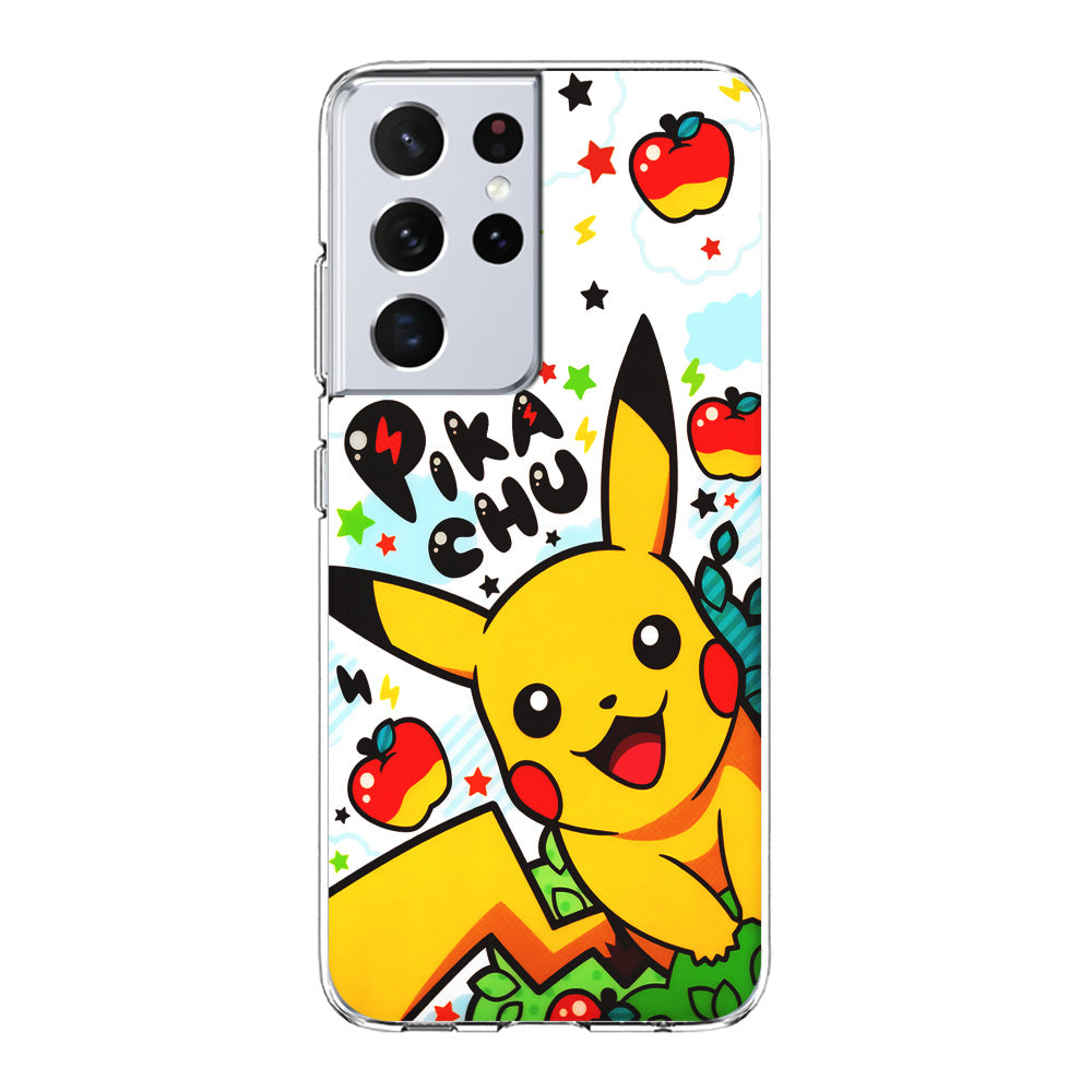 Cute Pikachu and Apple Samsung Galaxy S22 Ultra Case