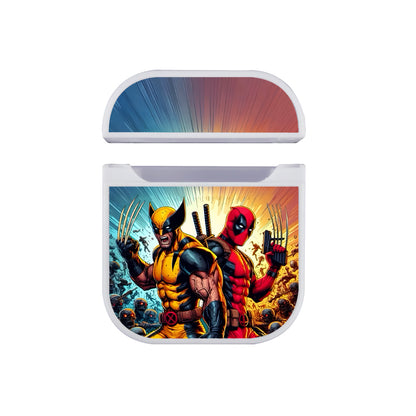 Deadpool and Wolverine Fight Together Apple AirPods Case-AirPod Case-White-Altracase