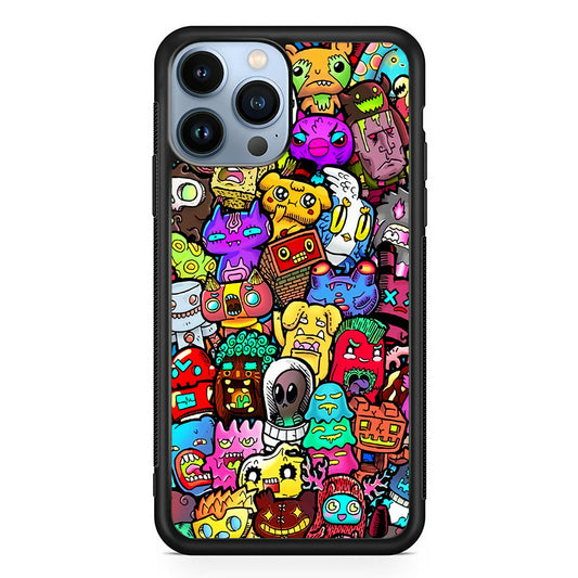 Doodle Cute Character iPhone 14 Pro Max Case-Phone Case-Rubber Black (2D Case)-Altracase