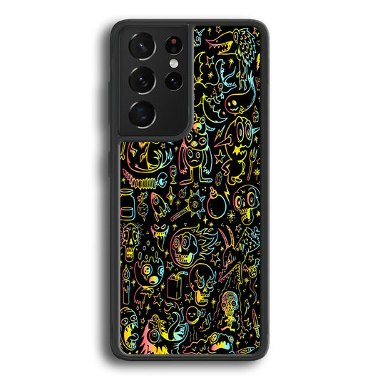 Doodle Monsters Black Samsung Galaxy S21 Ultra Case