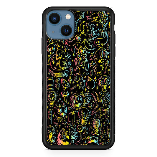 Doodle Monsters Black iPhone 14 Plus Case-Phone Case-Rubber Black (2D Case)-Altracase