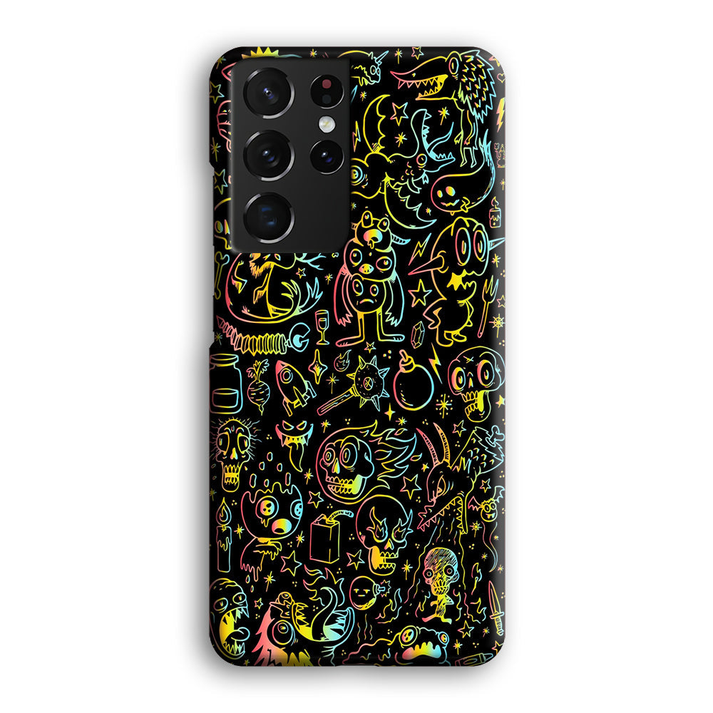 Doodle Monsters Black Samsung Galaxy S22 Ultra Case