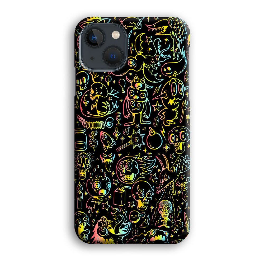 Doodle Monsters Black iPhone 14 Plus Case