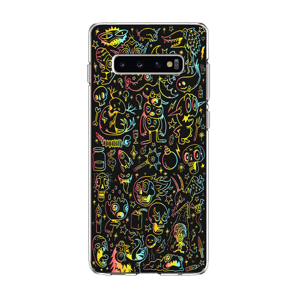 Doodle Monsters Black Samsung Galaxy S10 Case