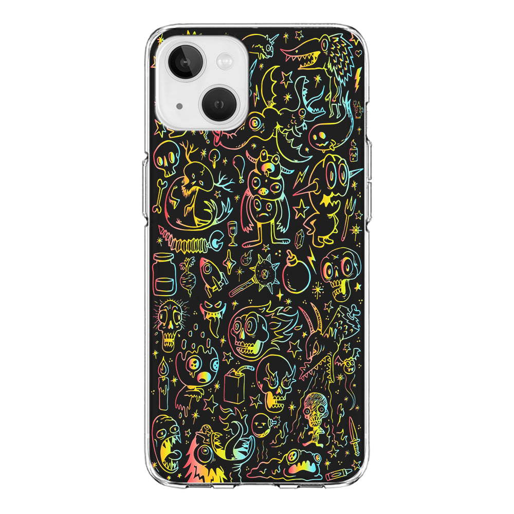 Doodle Monsters Black iPhone 14 Plus Case