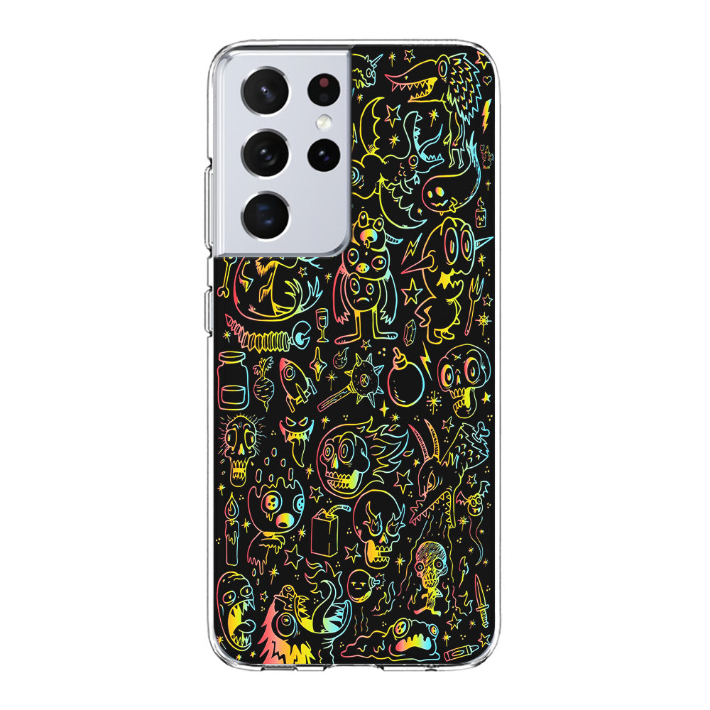 Doodle Monsters Black Samsung Galaxy S21 Ultra Case