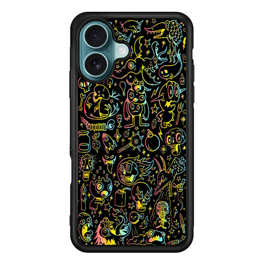 Doodle Monsters Black iPhone 16 Case - Altracase