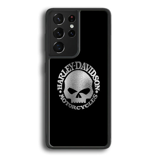 Harley Davidson Skull Silver Samsung Galaxy S22 Ultra Case-Mobile Phone Case-Rubber Black (2D Case)-Altracase