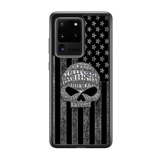Harley Davidson US Flag Silver Samsung Galaxy S20 Ultra Case-Mobile Phone Case-Rubber Black (2D Case)-Altracase