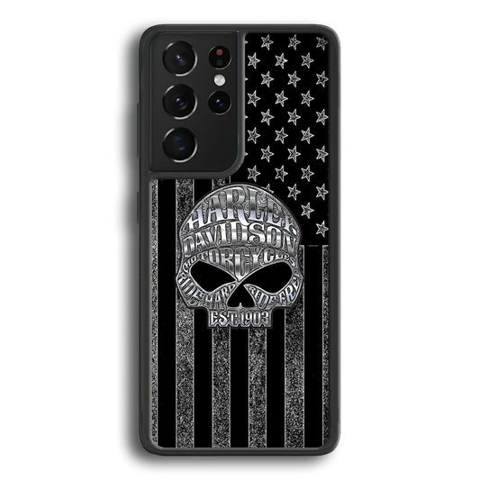 Harley Davidson US Flag Silver Samsung Galaxy S22 Ultra Case