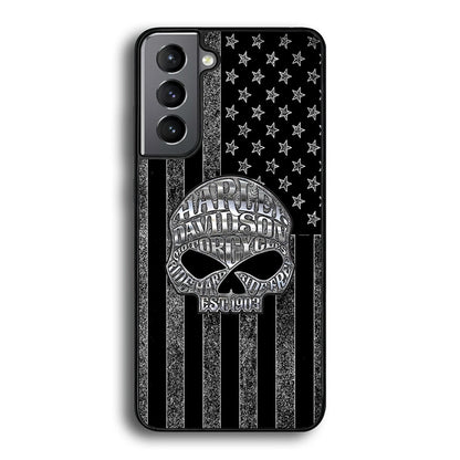 Harley Davidson US Flag Silver Samsung Galaxy S23 Plus Case