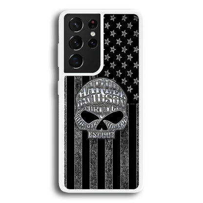 Harley Davidson US Flag Silver Samsung Galaxy S24 Ultra Case