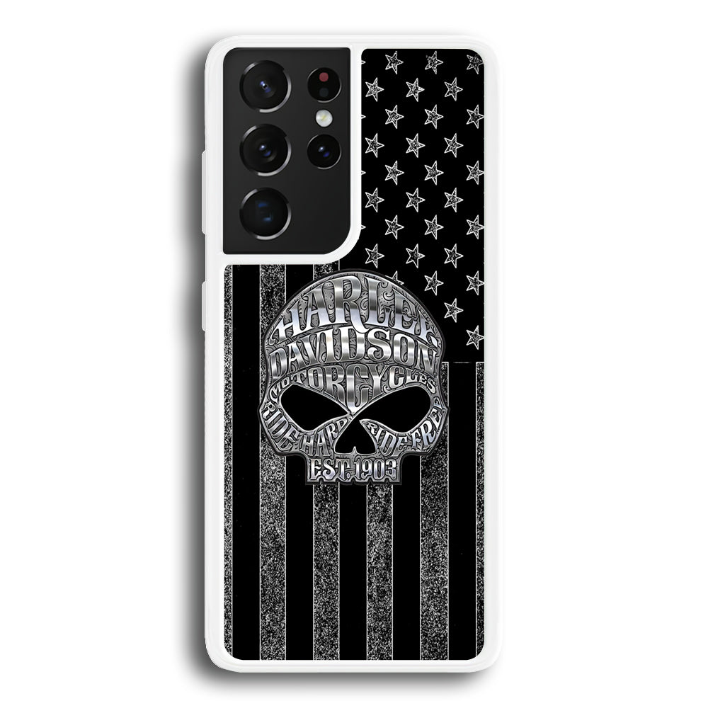 Harley Davidson US Flag Silver Samsung Galaxy S22 Ultra Case