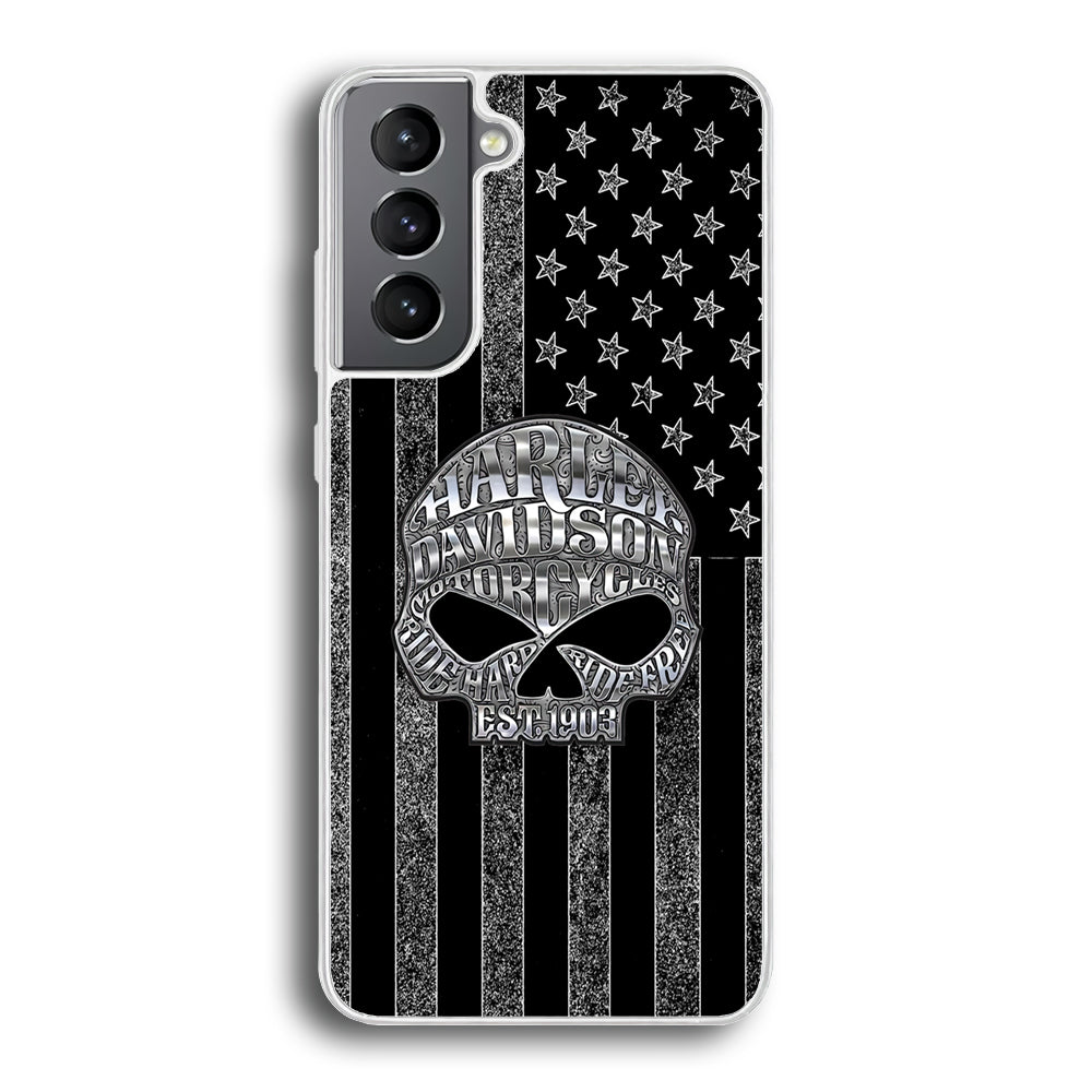 Harley Davidson US Flag Silver Samsung Galaxy S23 Case