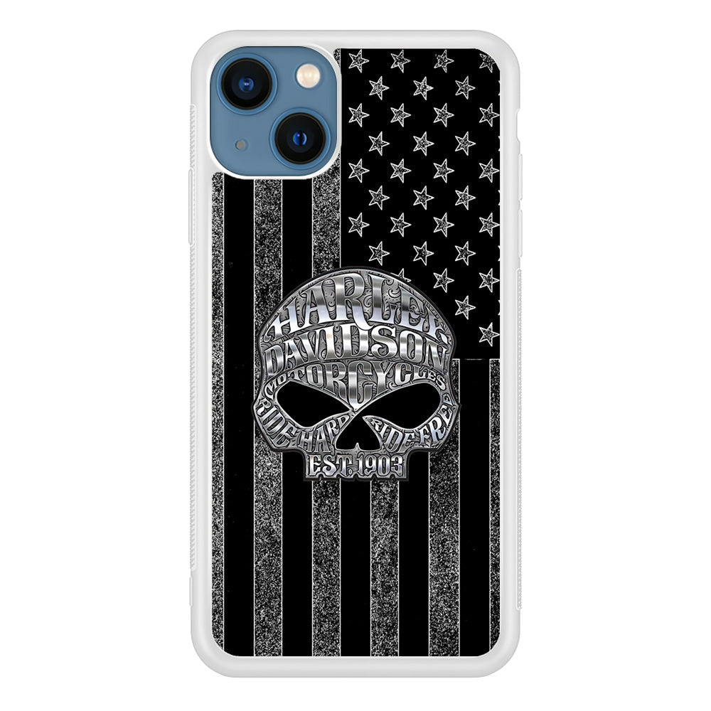 Harley Davidson US Flag Silver iPhone 15 Plus Case