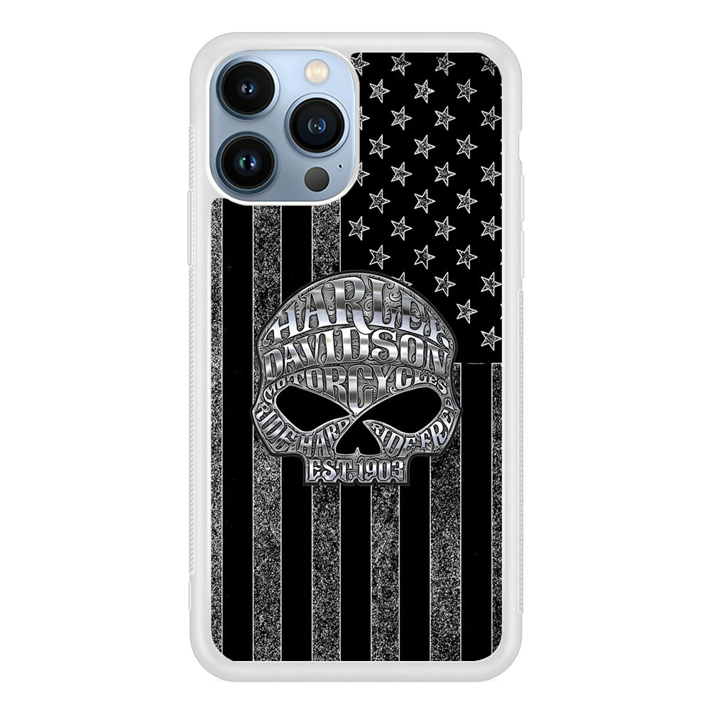 Harley Davidson US Flag Silver iPhone 15 Pro Case